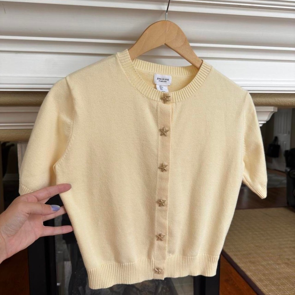 Song of Style butter yellow short sleeve knit cardigan charming gold starfish